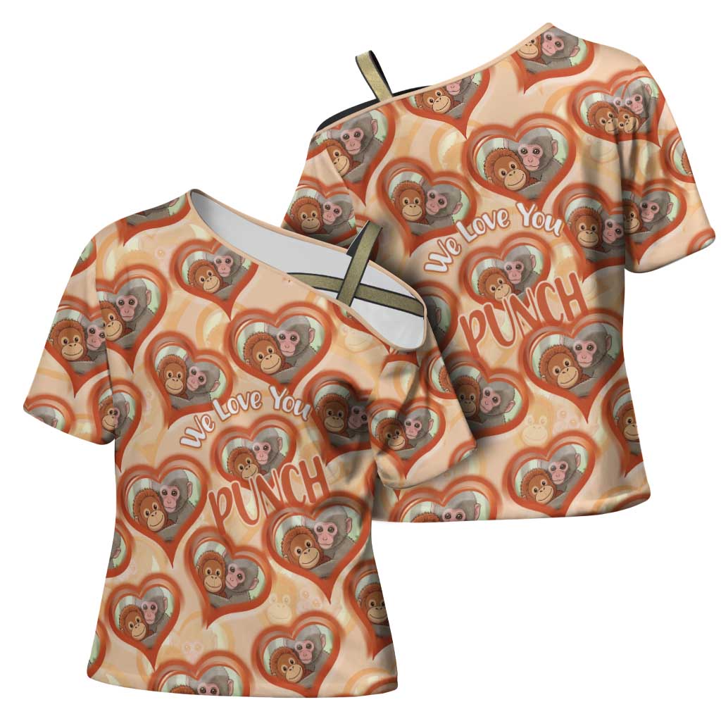 Punch The Monkey Cross Shoulder Shirt We Love You Seamless Heart Style Orange