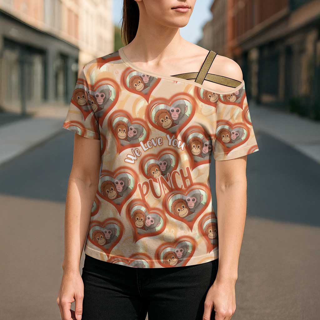 Punch The Monkey Cross Shoulder Shirt We Love You Seamless Heart Style Orange