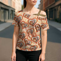 Punch The Monkey Cross Shoulder Shirt We Love You Seamless Heart Style Orange