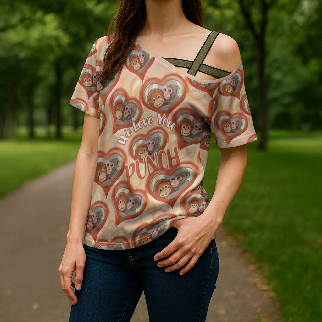 Punch The Monkey Cross Shoulder Shirt We Love You Seamless Heart Style Orange