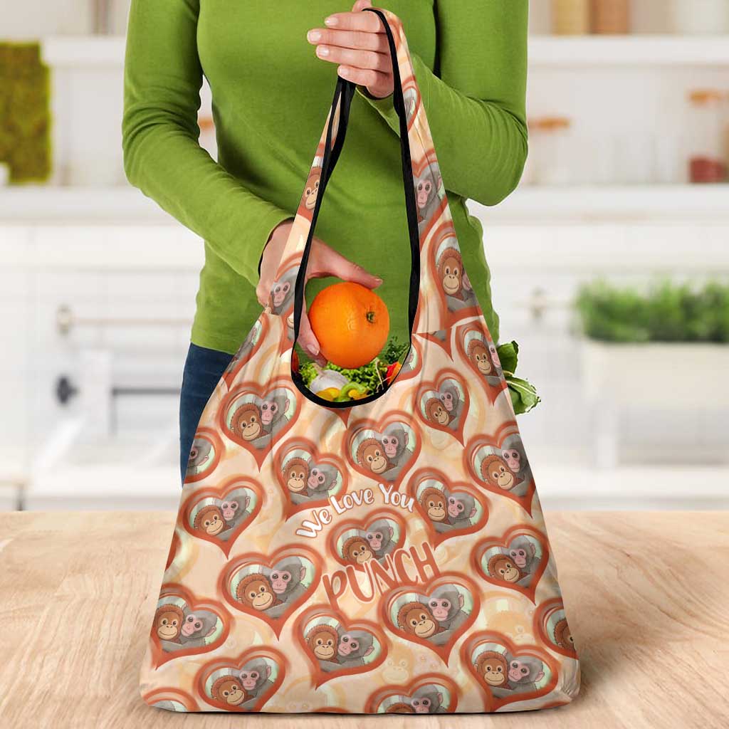 Punch The Monkey Grocery Bag We Love You Seamless Heart Style Orange