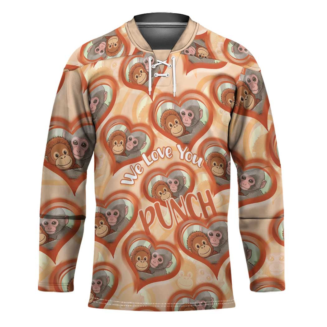 Punch The Monkey Hockey Jersey We Love You Seamless Heart Style Orange
