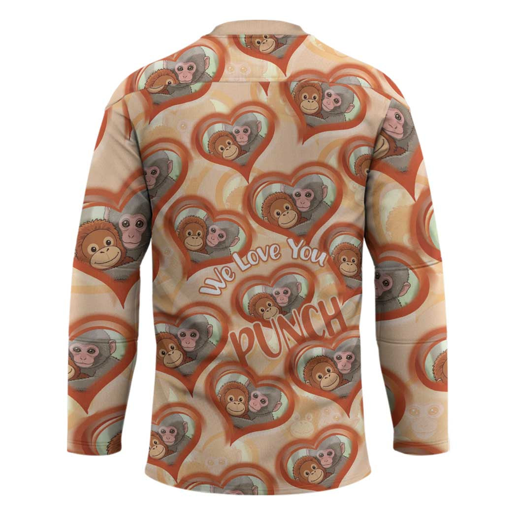 Punch The Monkey Hockey Jersey We Love You Seamless Heart Style Orange