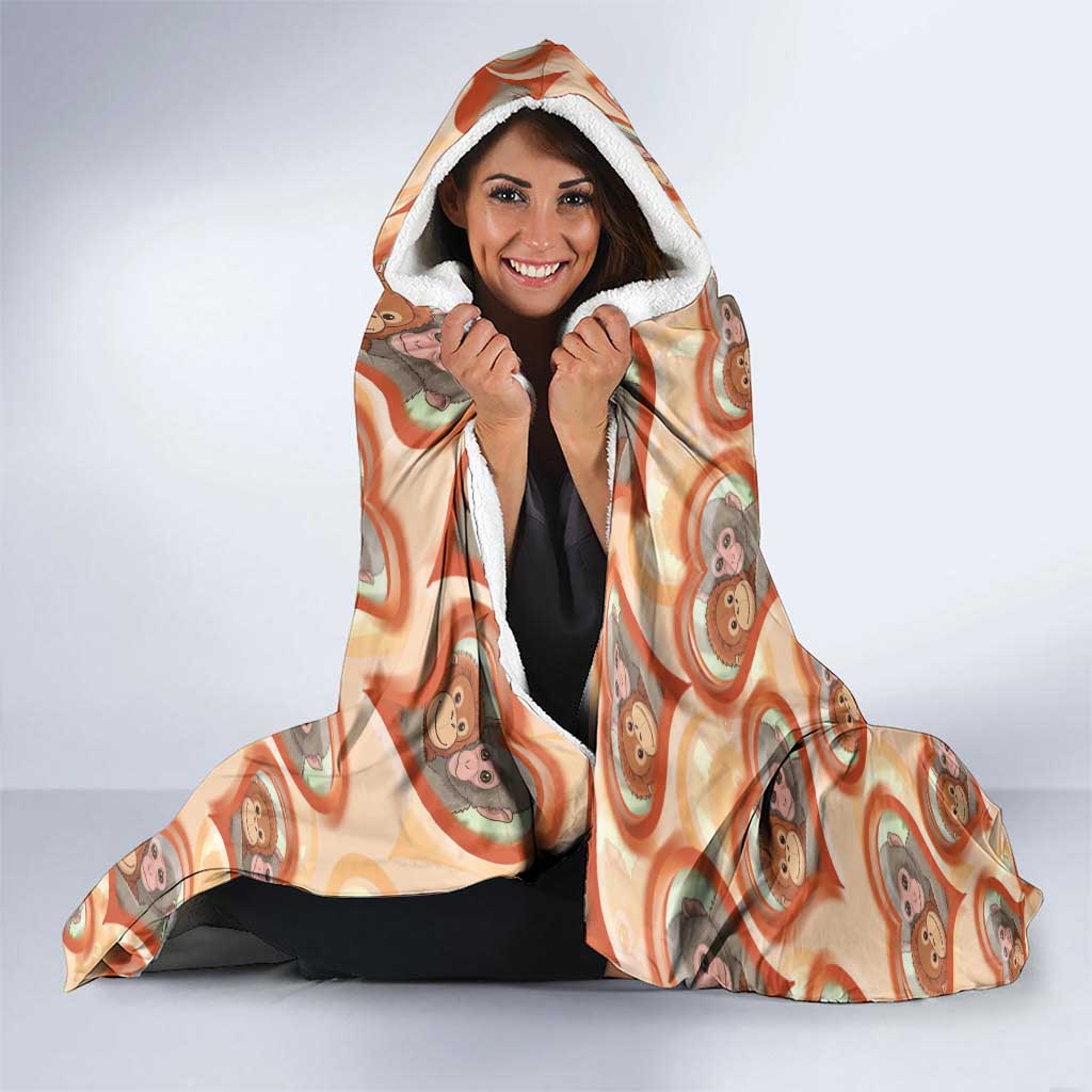 Punch The Monkey Hooded Blanket We Love You Seamless Heart Style Orange