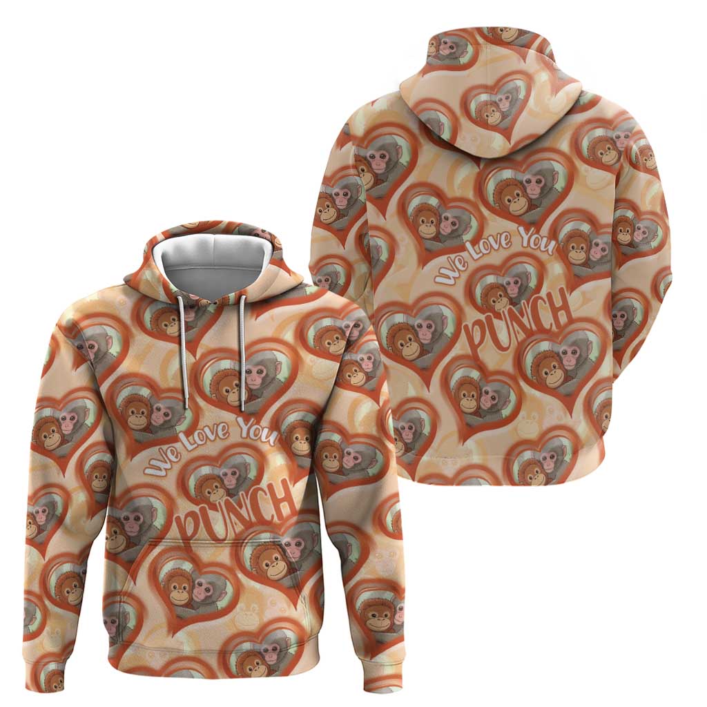 Punch The Monkey Hoodie We Love You Seamless Heart Style Orange