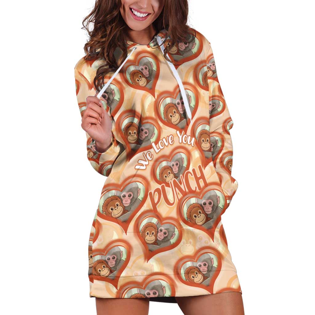 Punch The Monkey Hoodie Dress We Love You Seamless Heart Style Orange