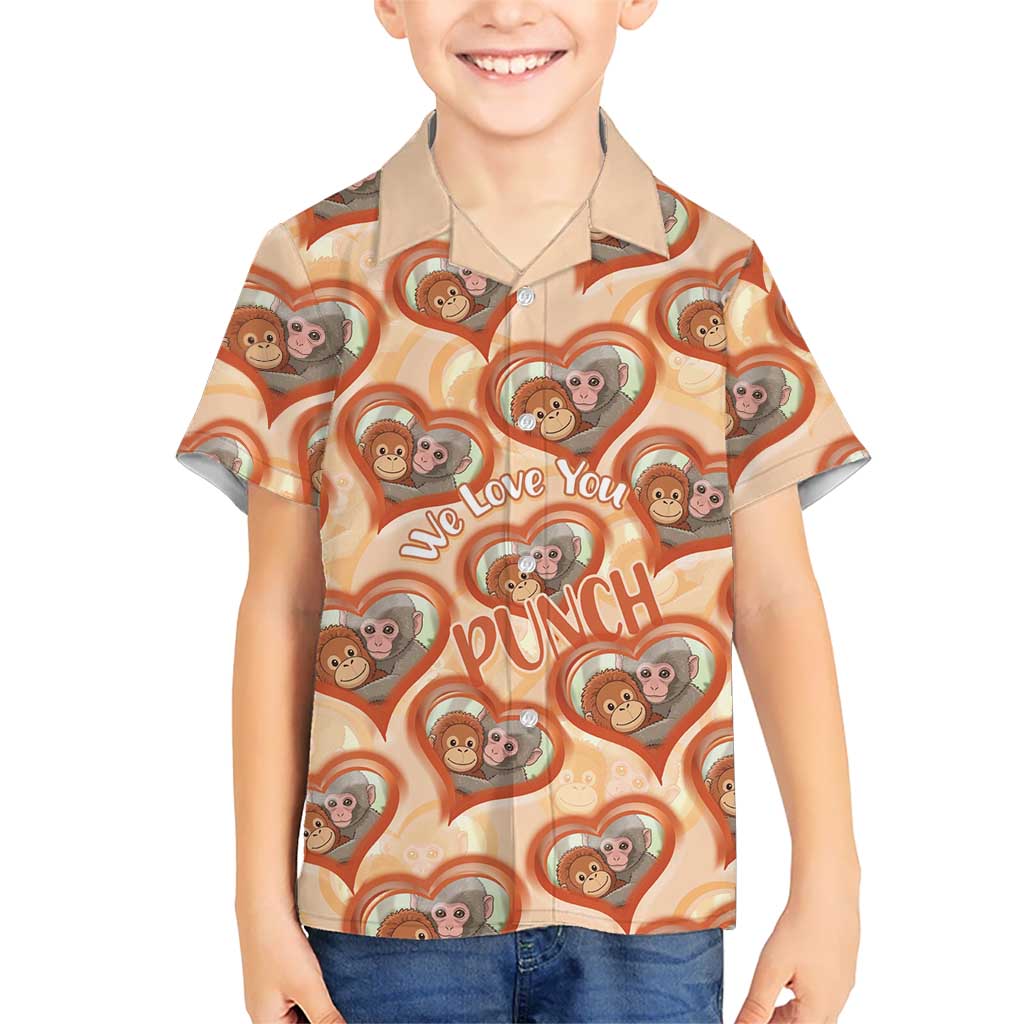 Punch The Monkey Kid Hawaiian Shirt We Love You Seamless Heart Style Orange