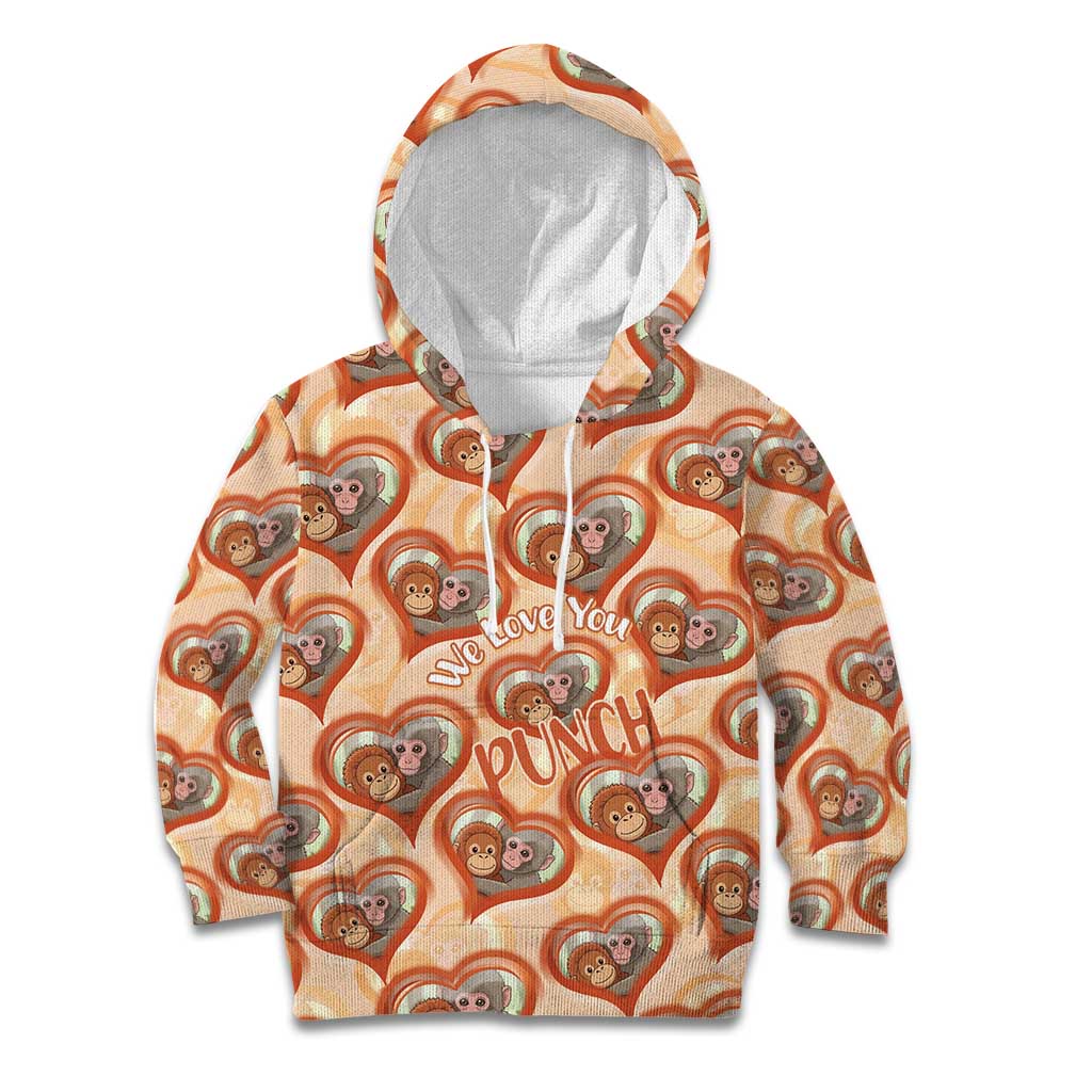 Punch The Monkey Kid Hoodie We Love You Seamless Heart Style Orange