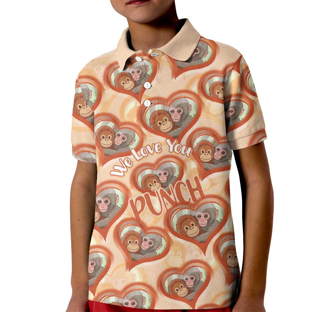 Punch The Monkey Kid Polo Shirt We Love You Seamless Heart Style Orange