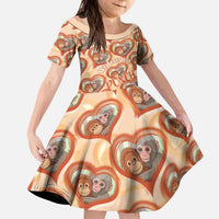 Punch The Monkey Kid Short Sleeve Dress We Love You Seamless Heart Style Orange