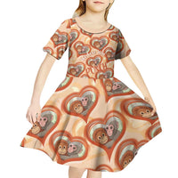 Punch The Monkey Kid Short Sleeve Dress We Love You Seamless Heart Style Orange