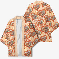 Punch The Monkey Kimono We Love You Seamless Heart Style Orange