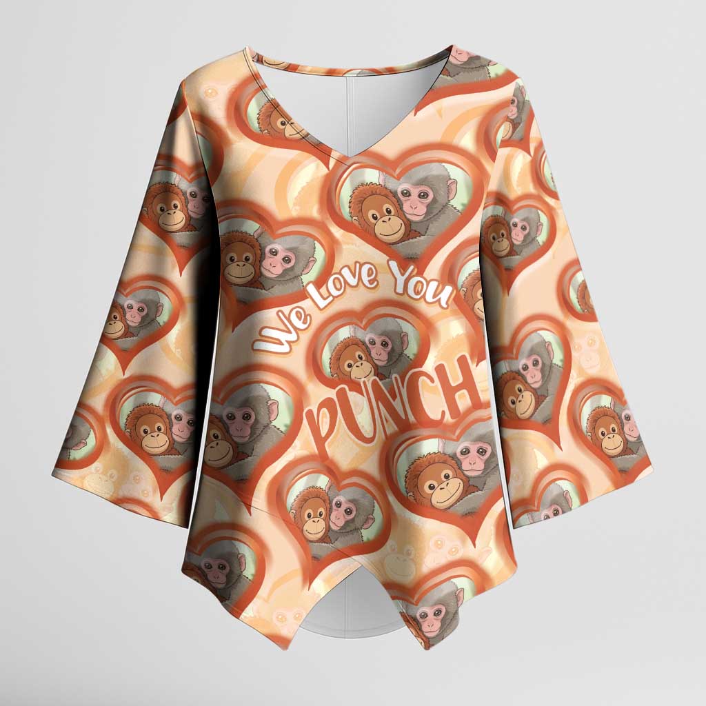Punch The Monkey Kimono Sleeve Blouse We Love You Seamless Heart Style Orange