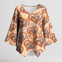 Punch The Monkey Kimono Sleeve Blouse We Love You Seamless Heart Style Orange