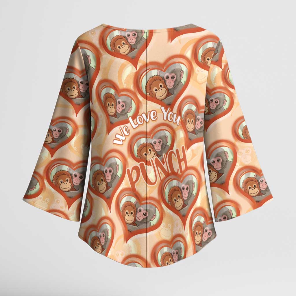 Punch The Monkey Kimono Sleeve Blouse We Love You Seamless Heart Style Orange