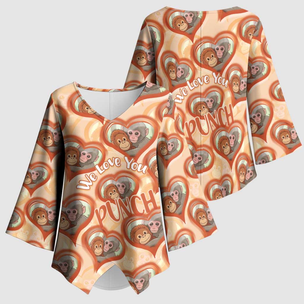 Punch The Monkey Kimono Sleeve Blouse We Love You Seamless Heart Style Orange