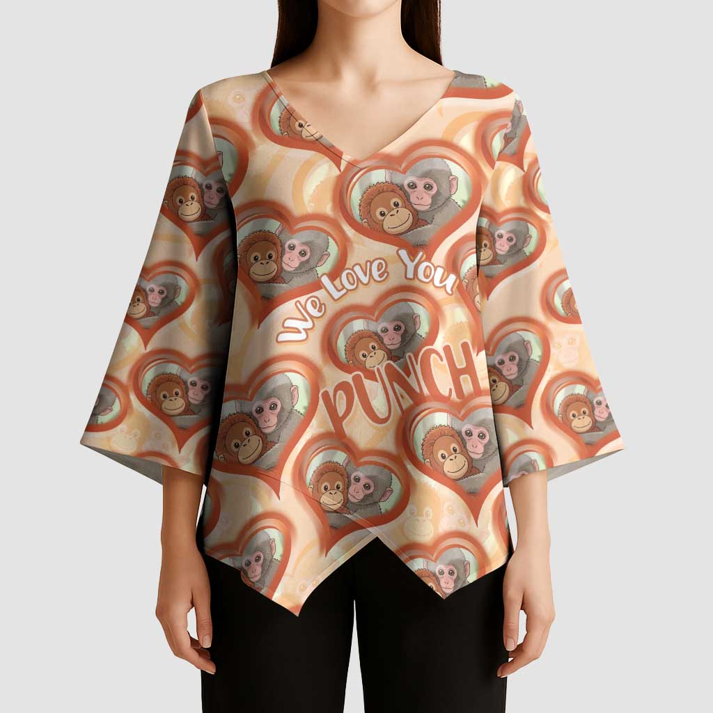 Punch The Monkey Kimono Sleeve Blouse We Love You Seamless Heart Style Orange