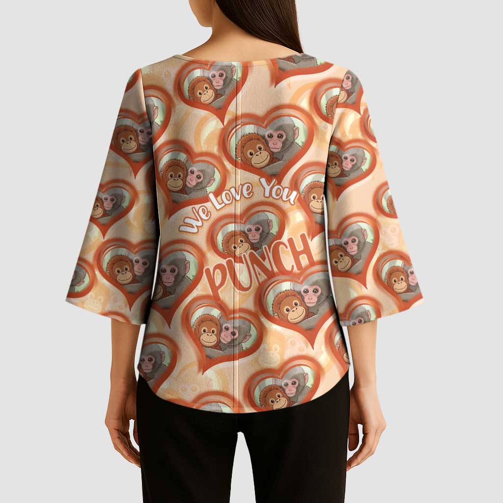 Punch The Monkey Kimono Sleeve Blouse We Love You Seamless Heart Style Orange
