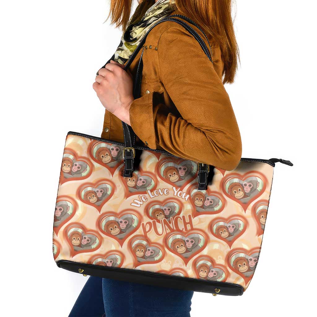 Punch The Monkey Leather Tote Bag We Love You Seamless Heart Style Orange