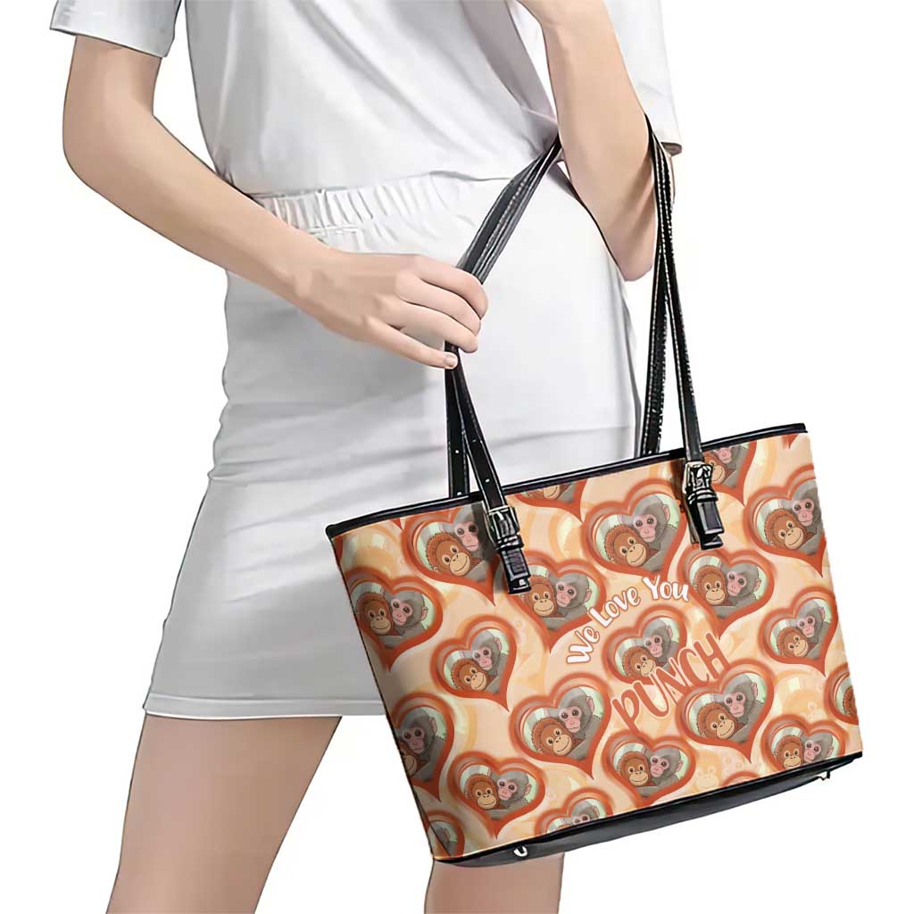 Punch The Monkey Leather Tote Bag We Love You Seamless Heart Style Orange