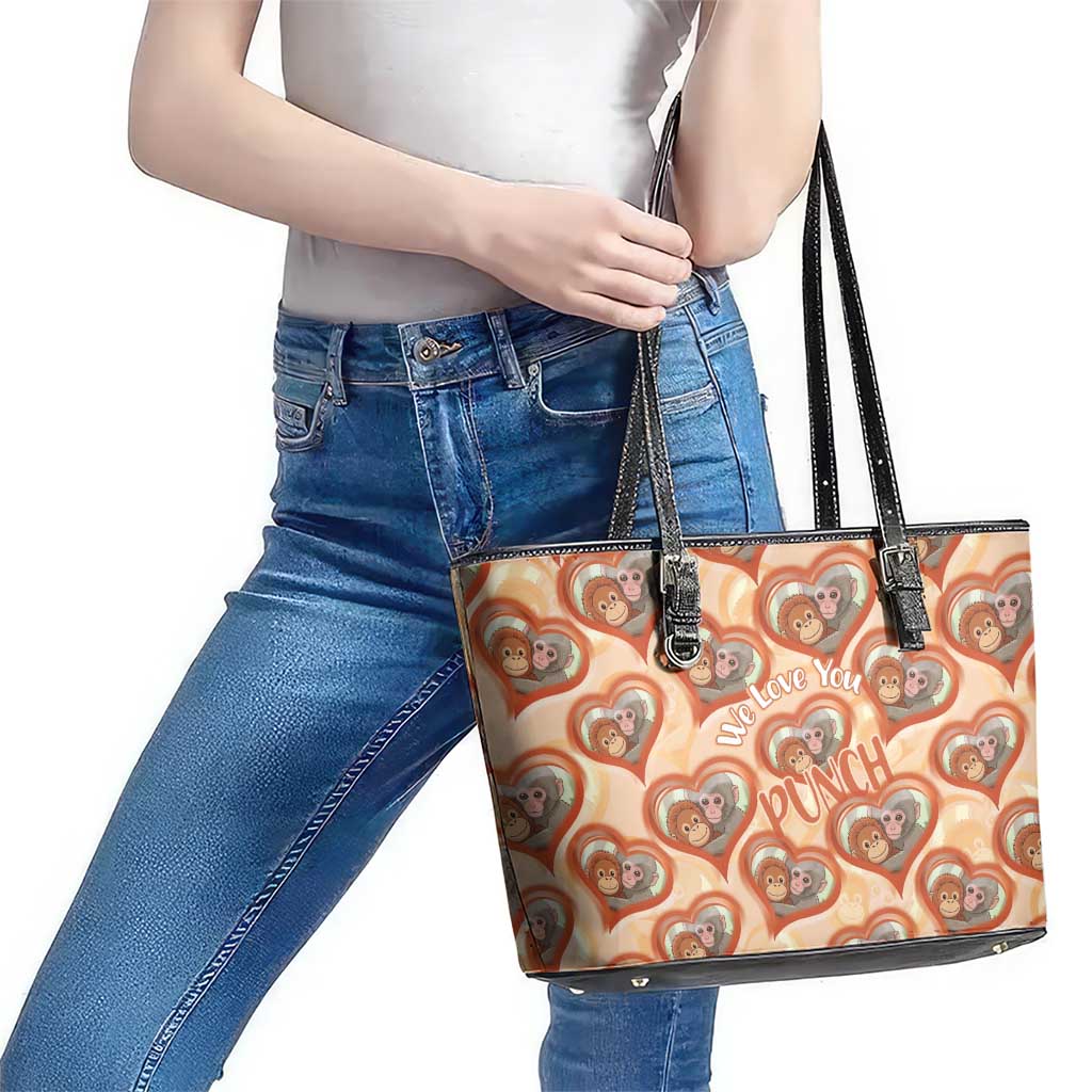 Punch The Monkey Leather Tote Bag We Love You Seamless Heart Style Orange