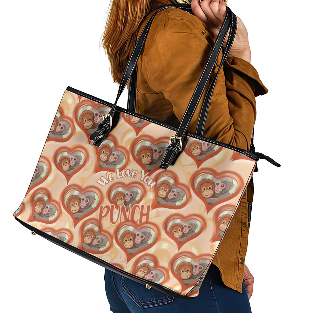 Punch The Monkey Leather Tote Bag We Love You Seamless Heart Style Orange