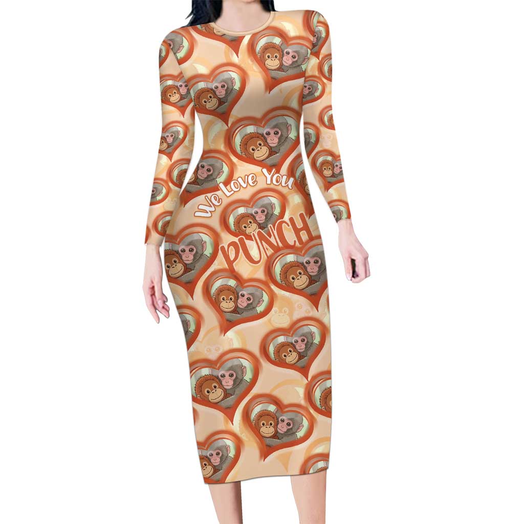 Punch The Monkey Long Sleeve Bodycon Dress We Love You Seamless Heart Style Orange