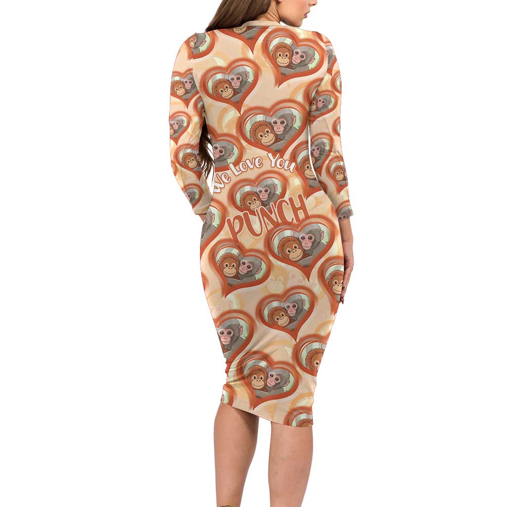 Punch The Monkey Long Sleeve Bodycon Dress We Love You Seamless Heart Style Orange