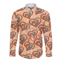 Punch The Monkey Long Sleeve Button Shirt We Love You Seamless Heart Style Orange