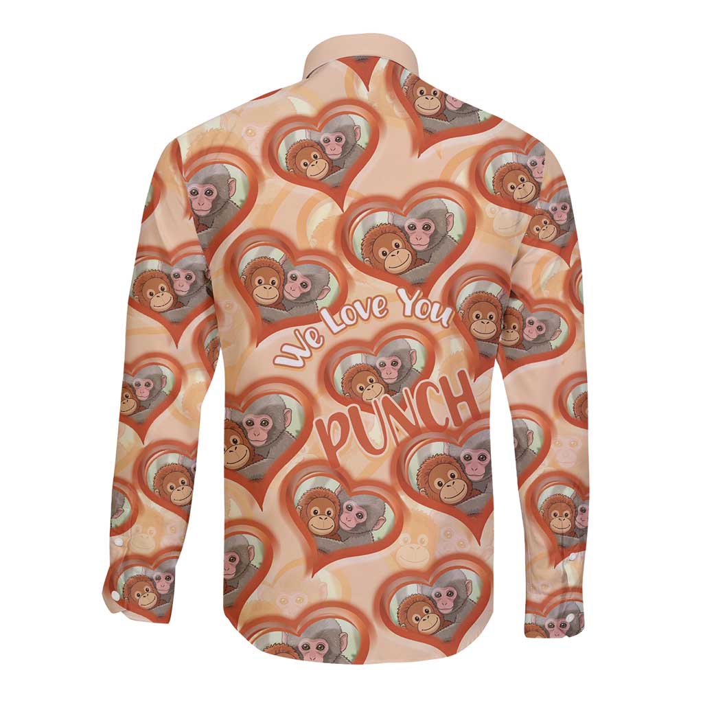 Punch The Monkey Long Sleeve Button Shirt We Love You Seamless Heart Style Orange