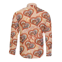 Punch The Monkey Long Sleeve Button Shirt We Love You Seamless Heart Style Orange