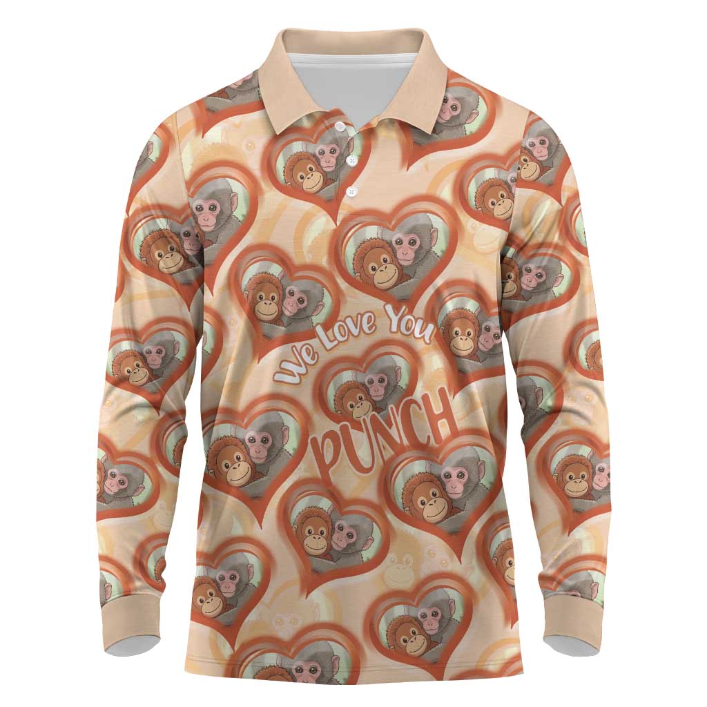 Punch The Monkey Long Sleeve Polo Shirt We Love You Seamless Heart Style Orange