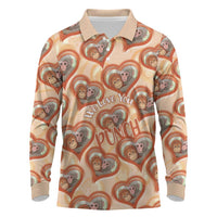 Punch The Monkey Long Sleeve Polo Shirt We Love You Seamless Heart Style Orange
