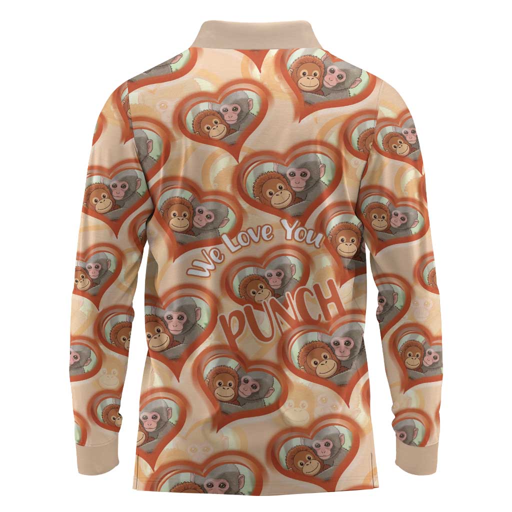 Punch The Monkey Long Sleeve Polo Shirt We Love You Seamless Heart Style Orange