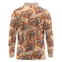 Punch The Monkey Long Sleeve Polo Shirt We Love You Seamless Heart Style Orange