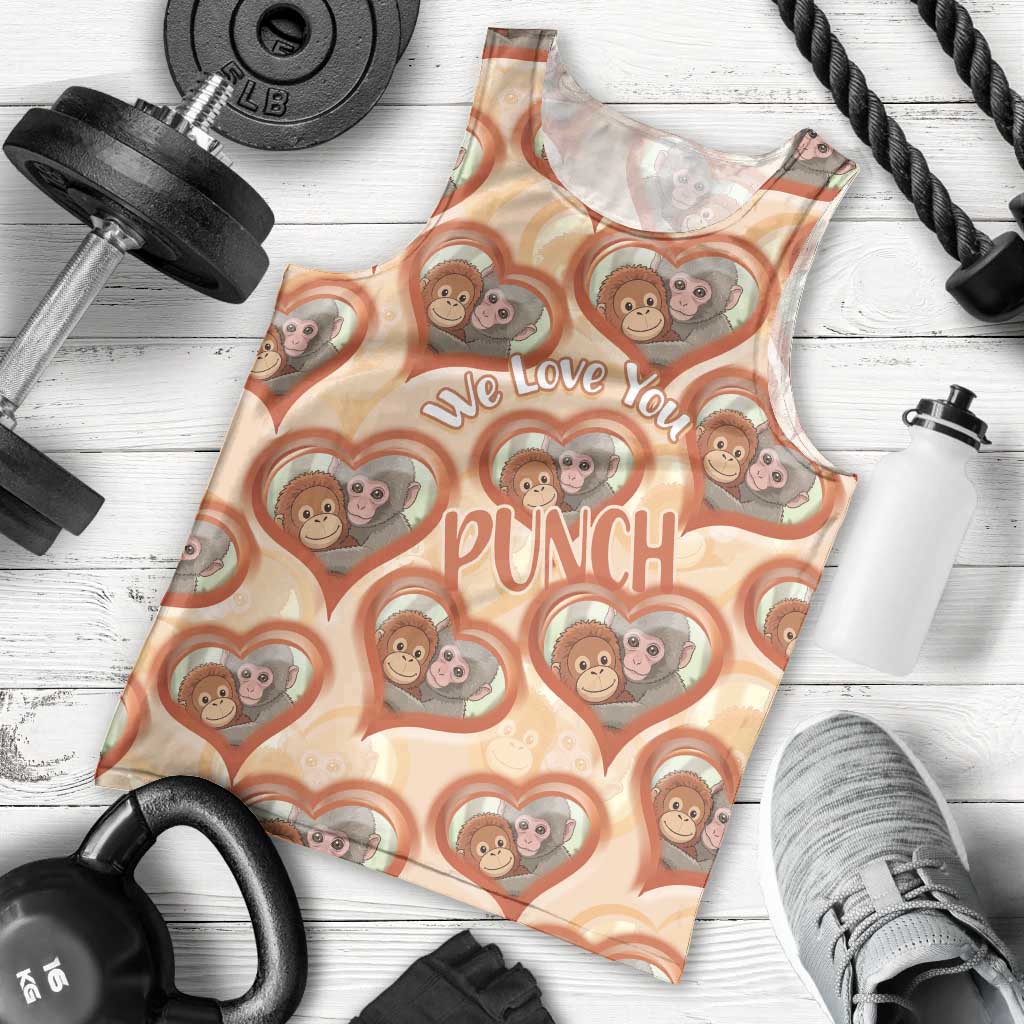 Punch The Monkey Men Tank Top We Love You Seamless Heart Style Orange