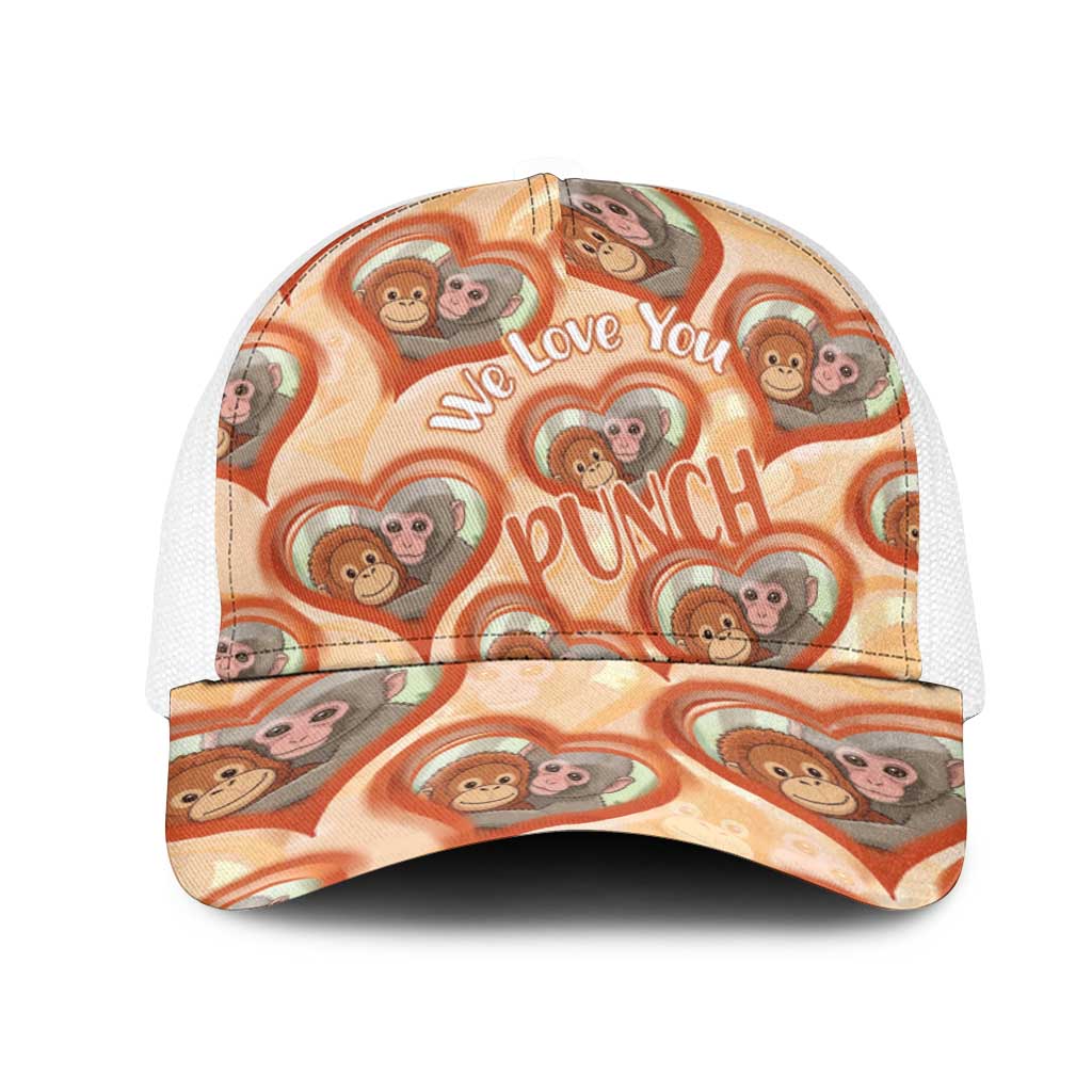 Punch The Monkey Mesh Trucker Cap We Love You Seamless Heart Style Orange