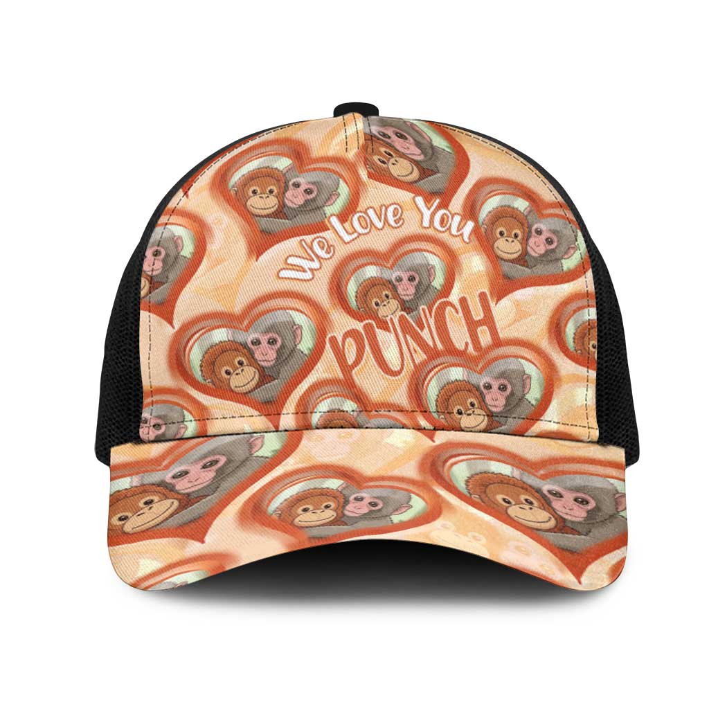 Punch The Monkey Mesh Trucker Cap We Love You Seamless Heart Style Orange