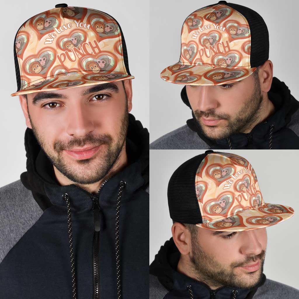 Punch The Monkey Mesh Trucker Cap We Love You Seamless Heart Style Orange