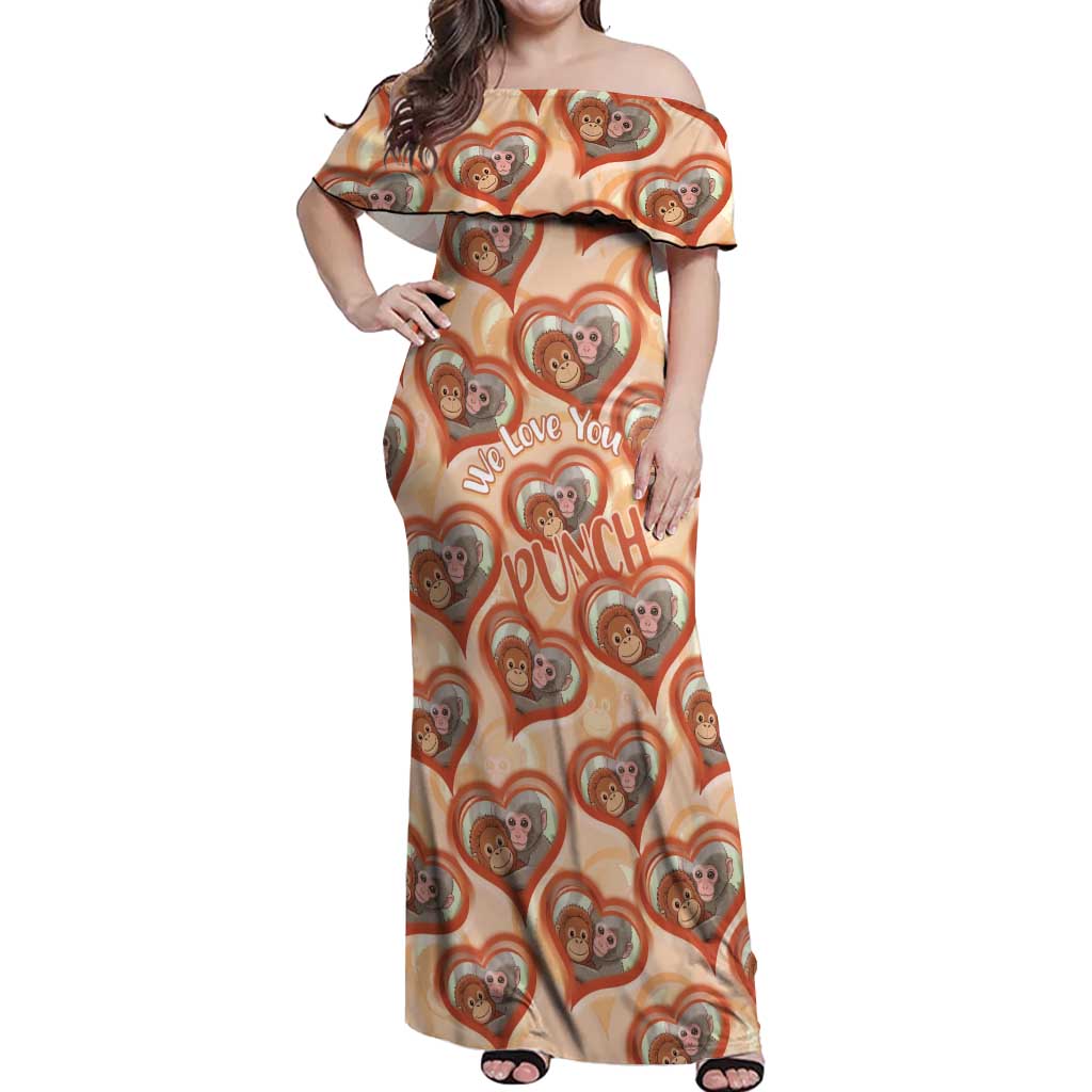 Punch The Monkey Off Shoulder Maxi Dress We Love You Seamless Heart Style Orange