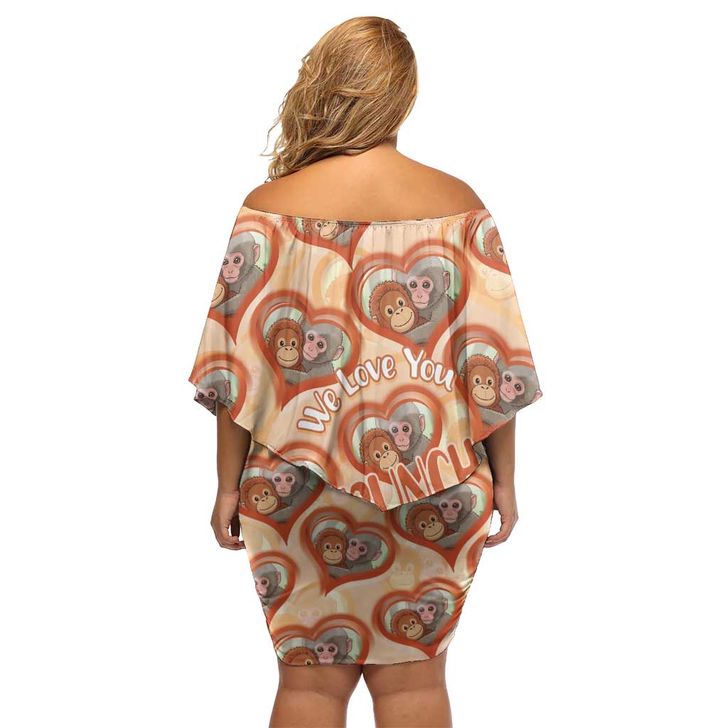 Punch The Monkey Off Shoulder Short Dress We Love You Seamless Heart Style Orange