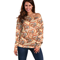 Punch The Monkey Off Shoulder Sweater We Love You Seamless Heart Style Orange