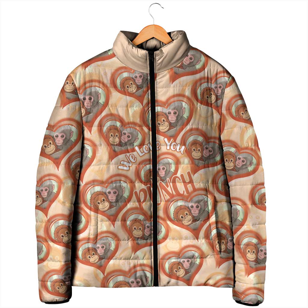 Punch The Monkey Padded Jacket We Love You Seamless Heart Style Orange