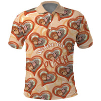 Punch The Monkey Polo Shirt We Love You Seamless Heart Style Orange