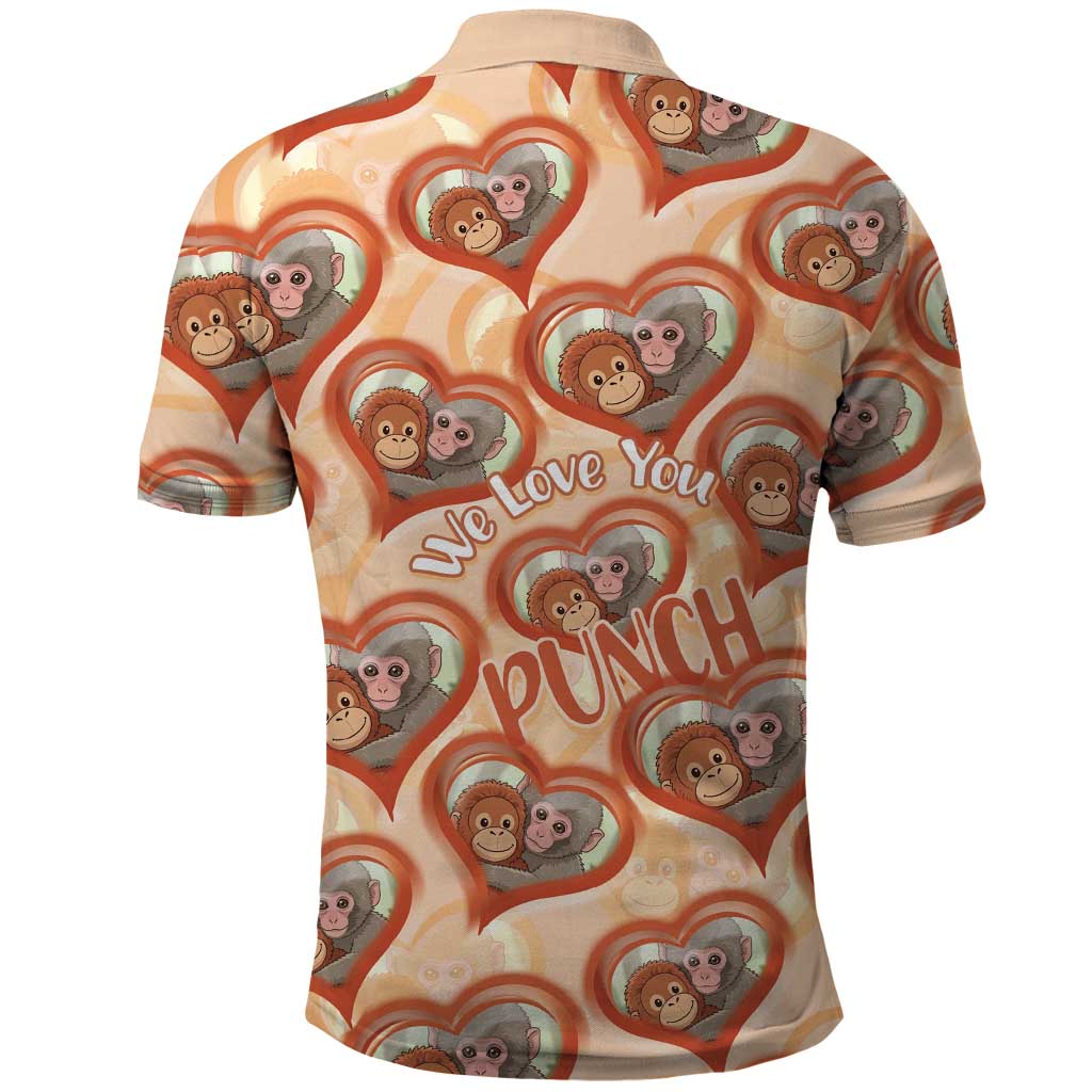 Punch The Monkey Polo Shirt We Love You Seamless Heart Style Orange