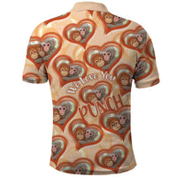 Punch The Monkey Polo Shirt We Love You Seamless Heart Style Orange