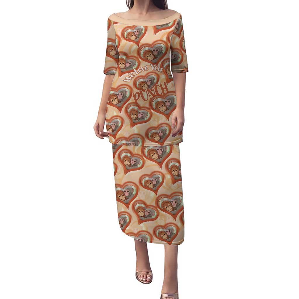 Punch The Monkey Puletasi We Love You Seamless Heart Style Orange