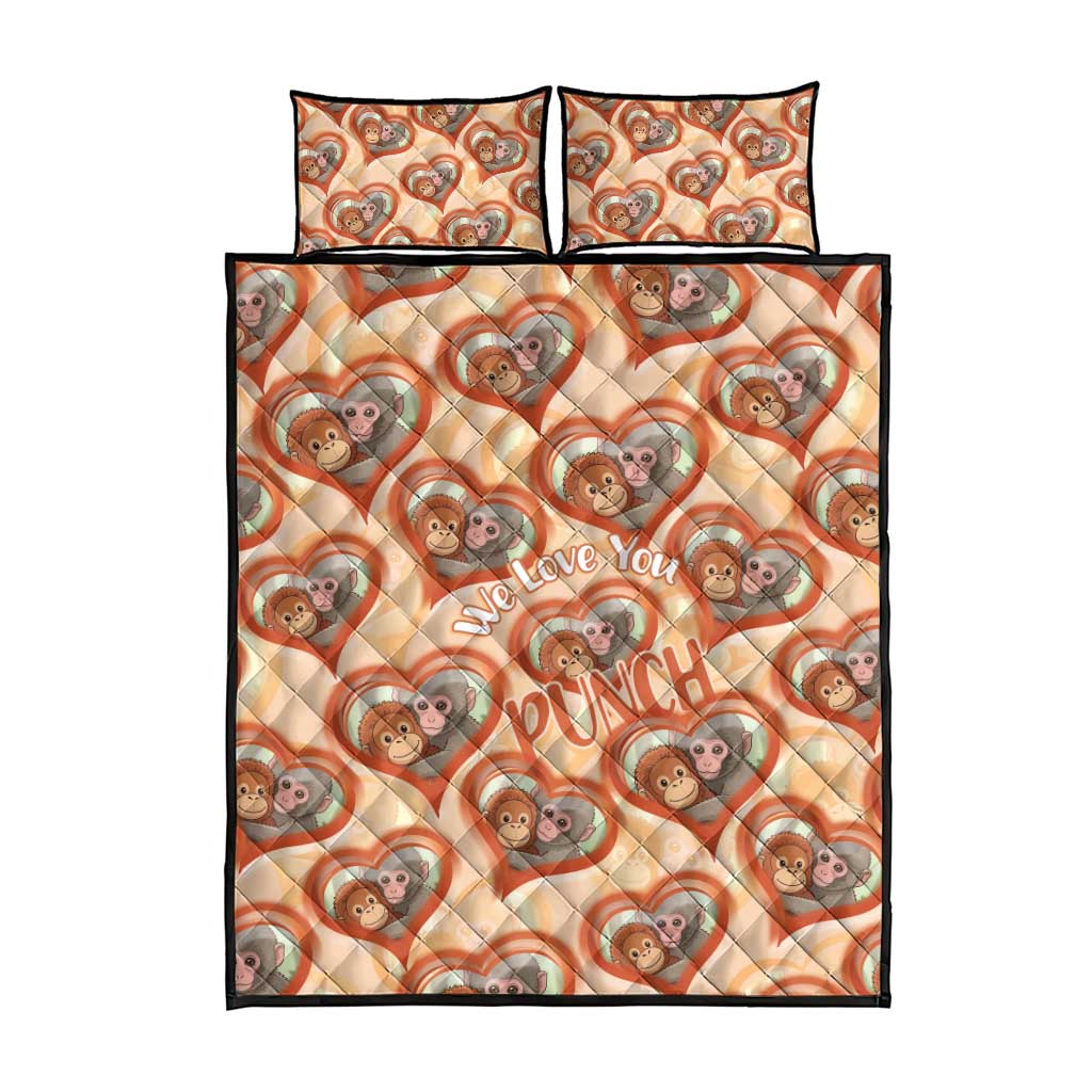 Punch The Monkey Quilt Bed Set We Love You Seamless Heart Style Orange