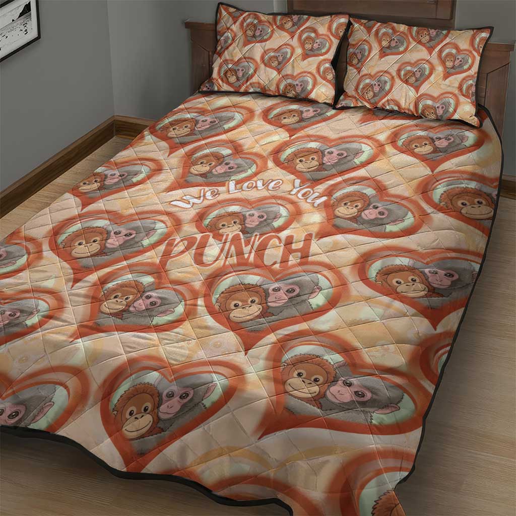 Punch The Monkey Quilt Bed Set We Love You Seamless Heart Style Orange