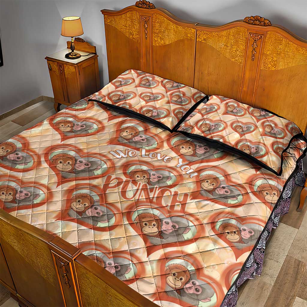 Punch The Monkey Quilt Bed Set We Love You Seamless Heart Style Orange